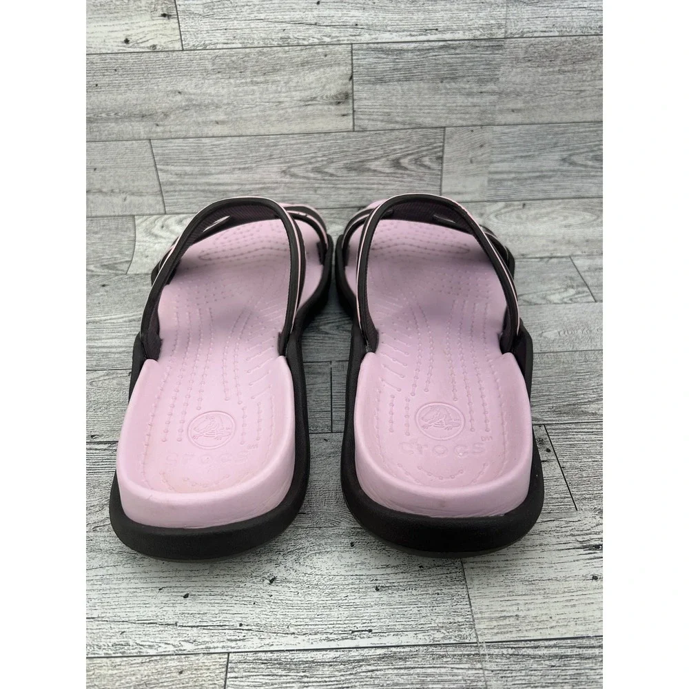 Crocs Women Slide Sandals Brown Pink‎ Dual Strap Slip On Shoes Size 11